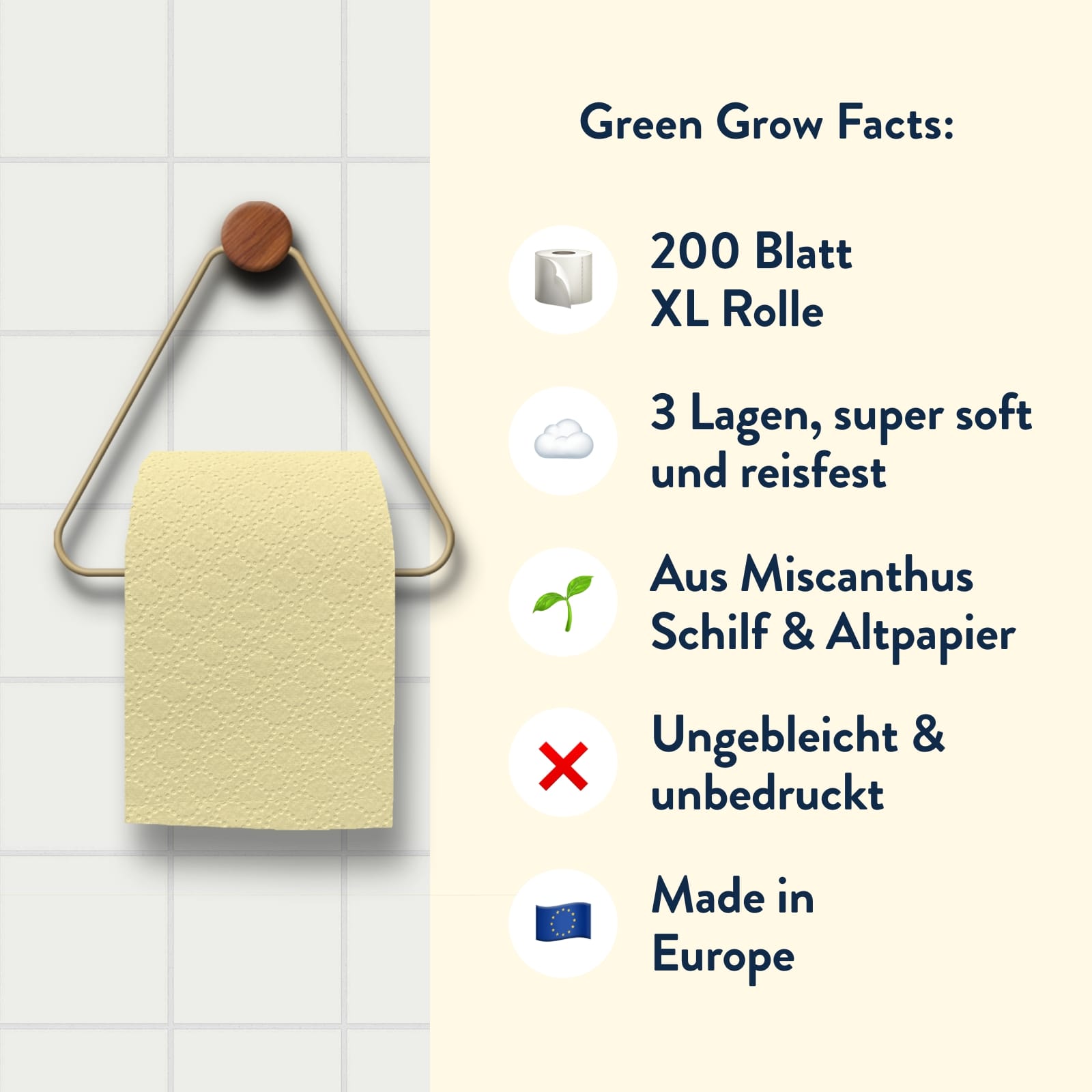 Toilettenpapier GreenGrow - 200 Blatt 3lagig - Frischfaser-Recycling-Mix